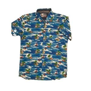 Jam Session Men's Hawaiian Shirt Sail Boat Island Button Down Slim Fit XXL